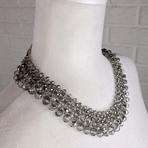 STATEMENT NECKLACE SMOKE COLORED CRYSTAL BEADS 20 Inches long - Picture 2 of 6